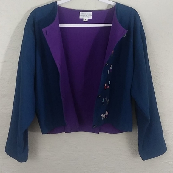 Artesania Sorata Spanish Influence Blue Button Up Long Sleeve Box Style Jacket - Picture 5 of 11